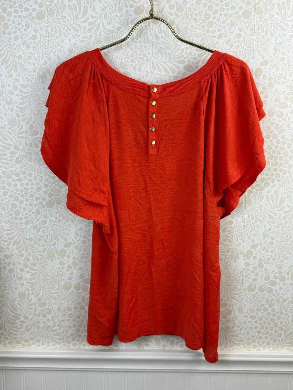 Nation LTD Orange Red 100% Pima Cotton Ruffle Sleeve Top - Size - X-Large